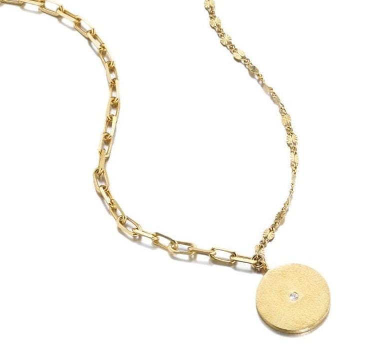 ela rae lara mismatch disc charm necklace 14k yellow gold plate matte