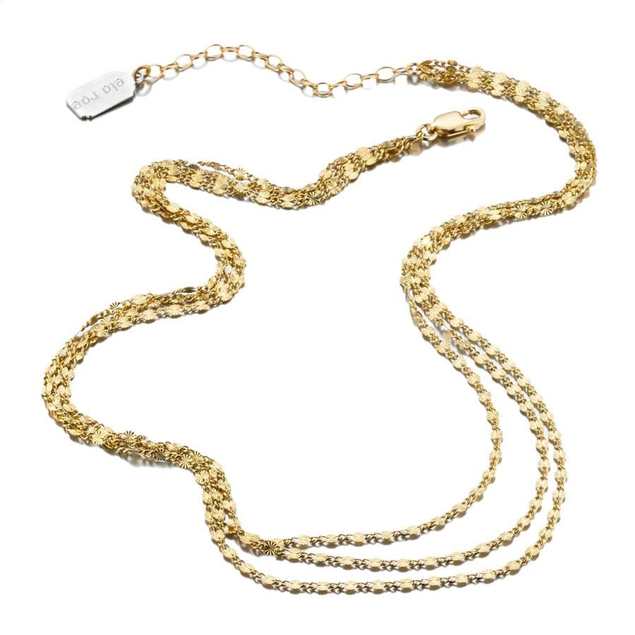 ela rae lina triple stamp necklace 14k yellow gold plate