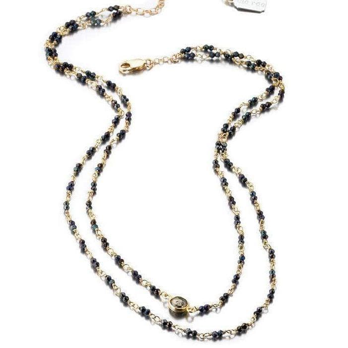 ela rae libi double strand necklace mystic black spinel 14k yellow gold plate