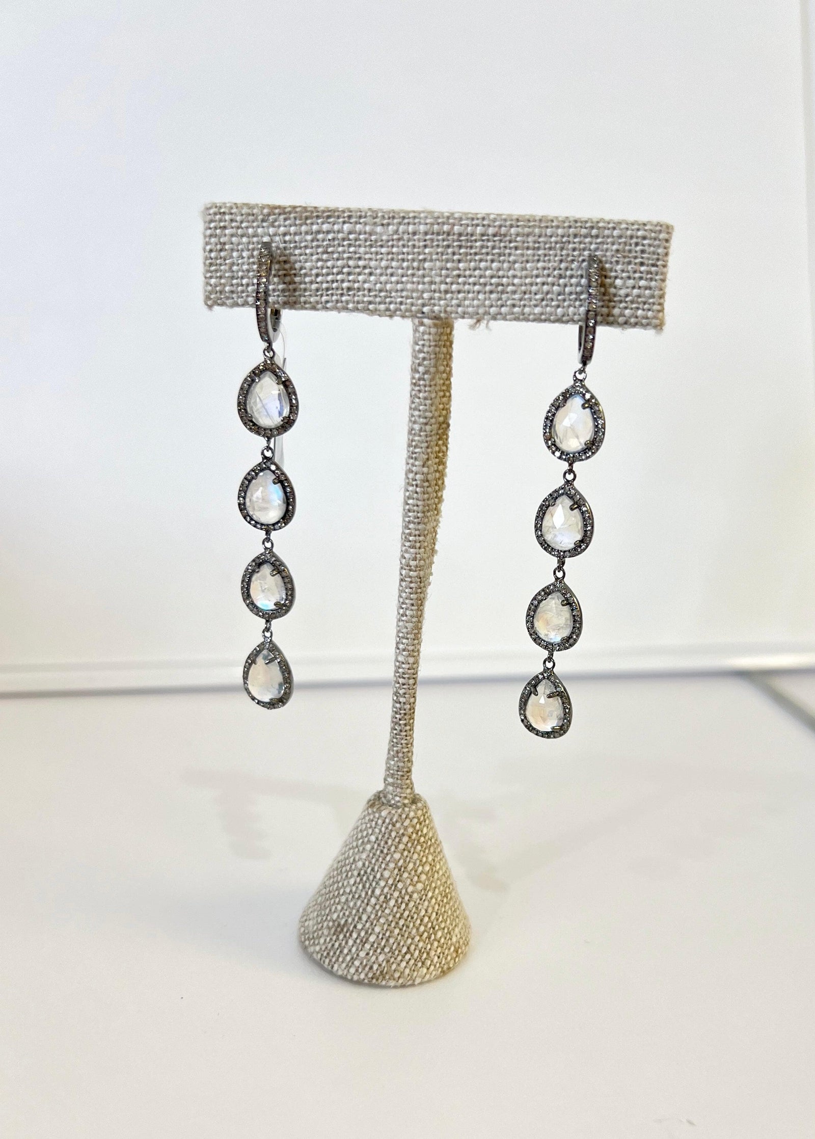 Rainbow moonstone diamond pave dangles