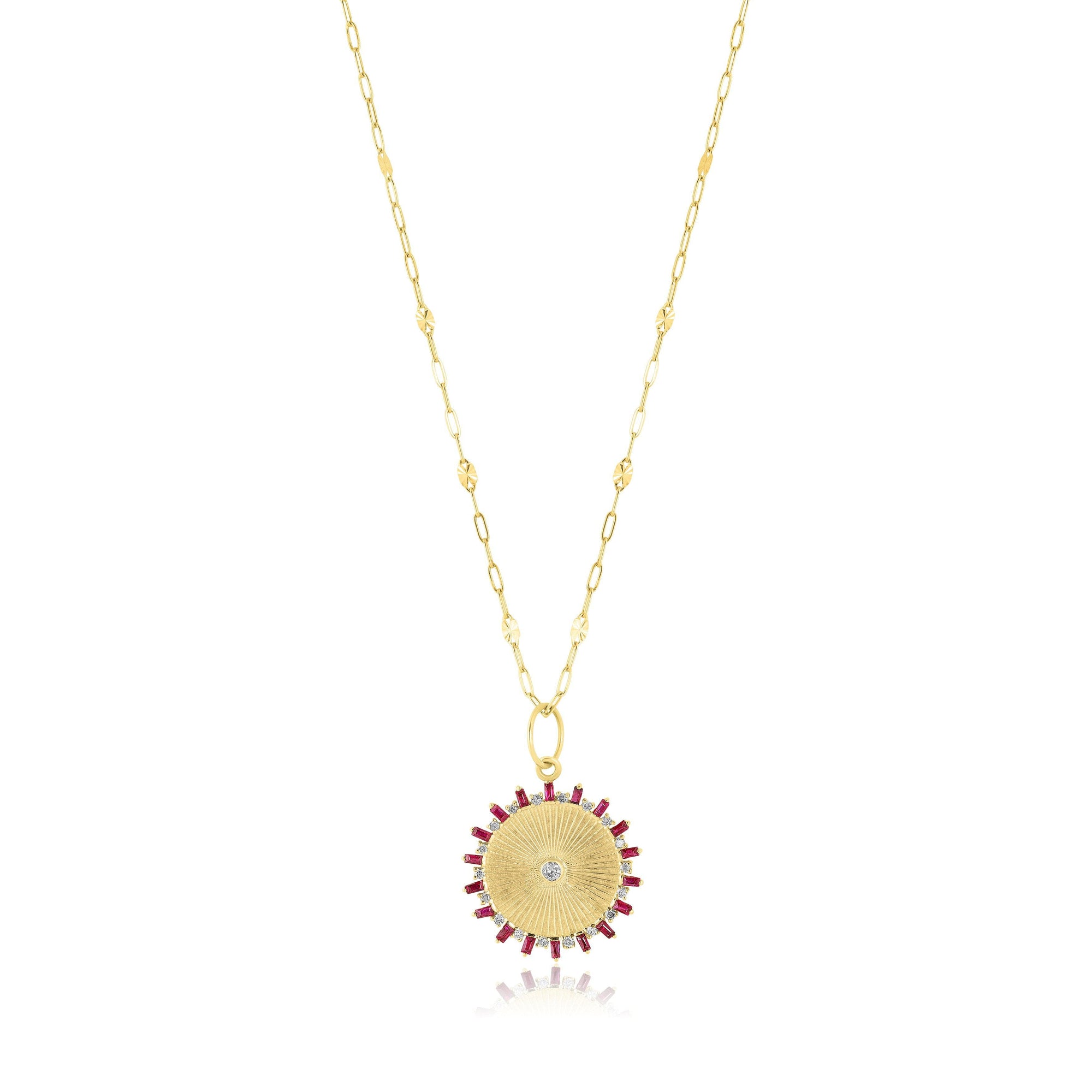 diamond ruby baguette medallion necklace
