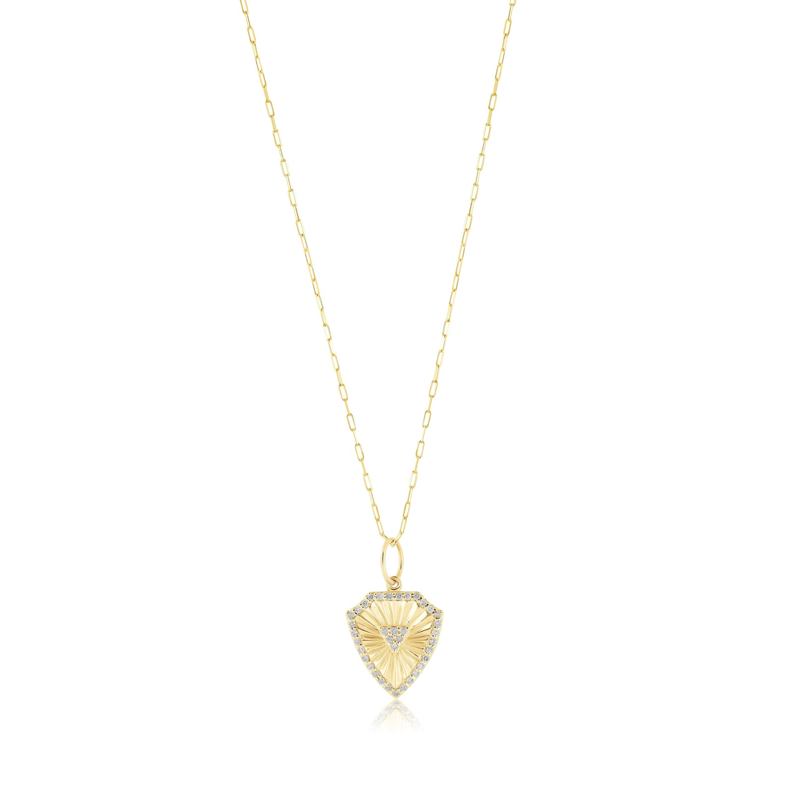 diamond pave fluted shield necklace