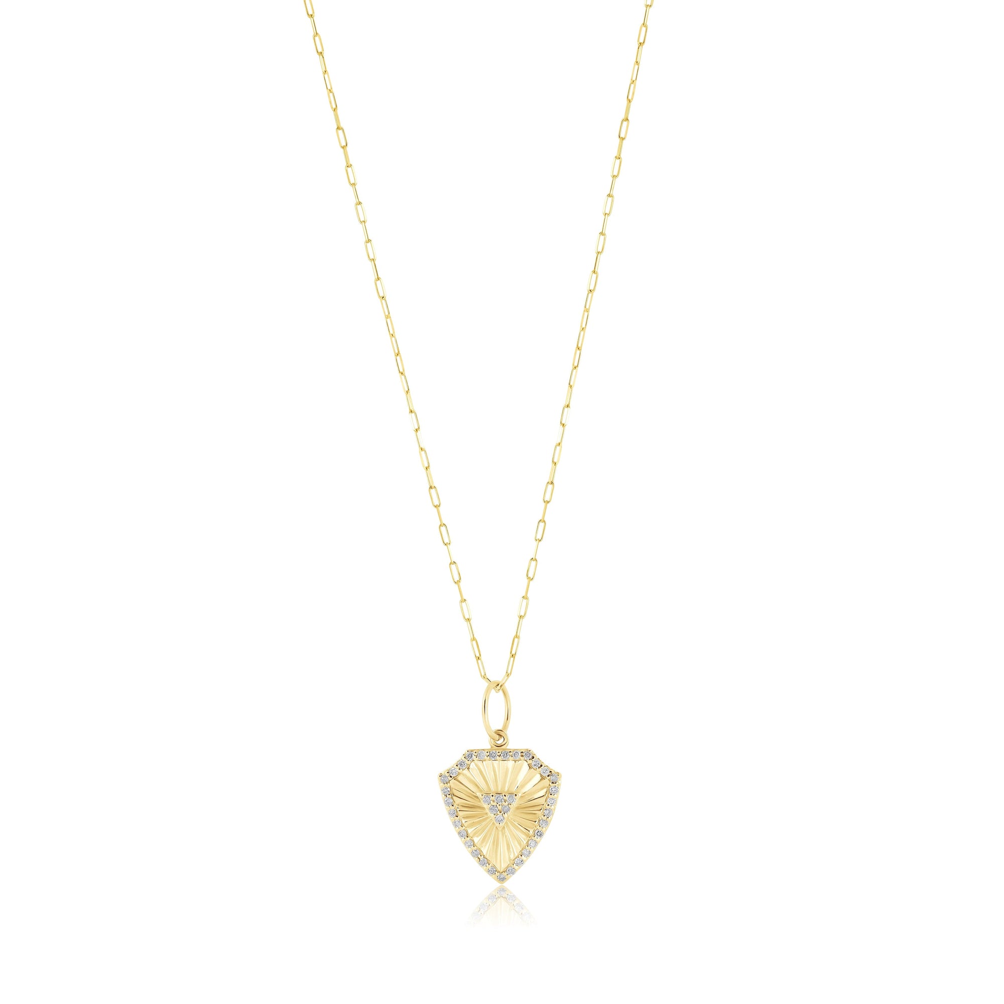 diamond pave fluted shield necklace