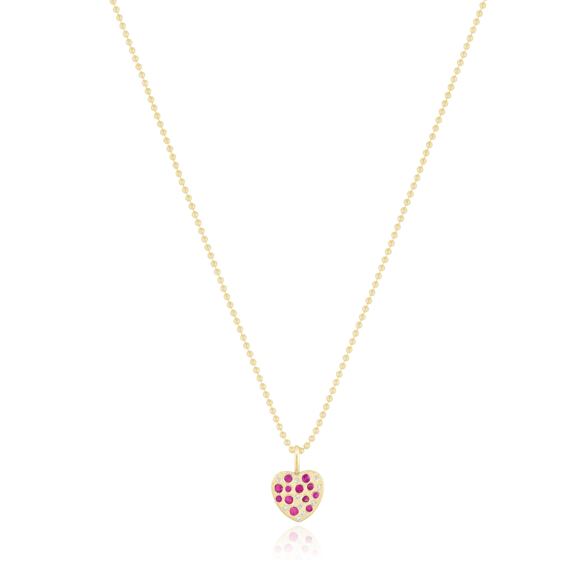 pink sapphire sprinkle heart charm necklace