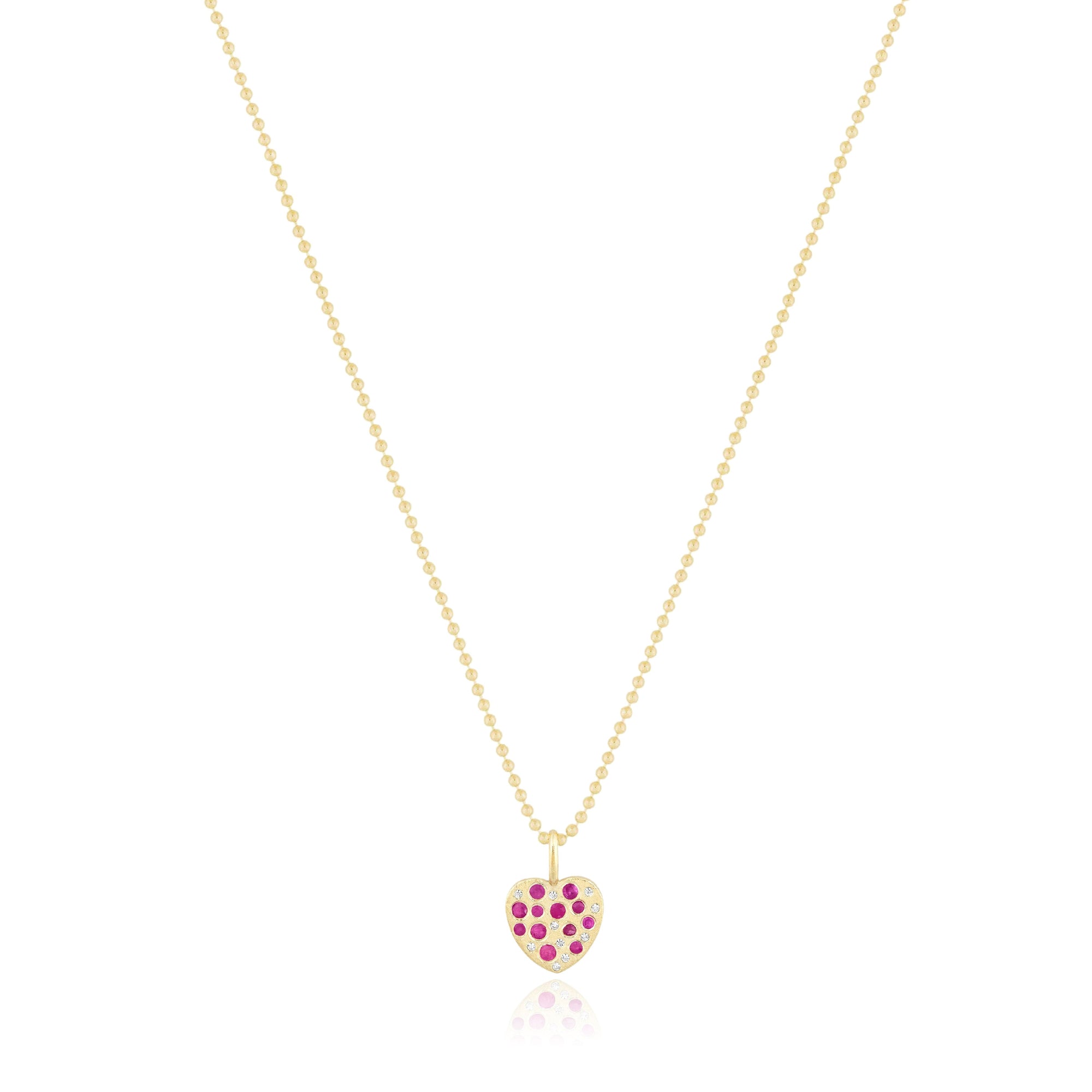 pink sapphire sprinkle heart charm necklace