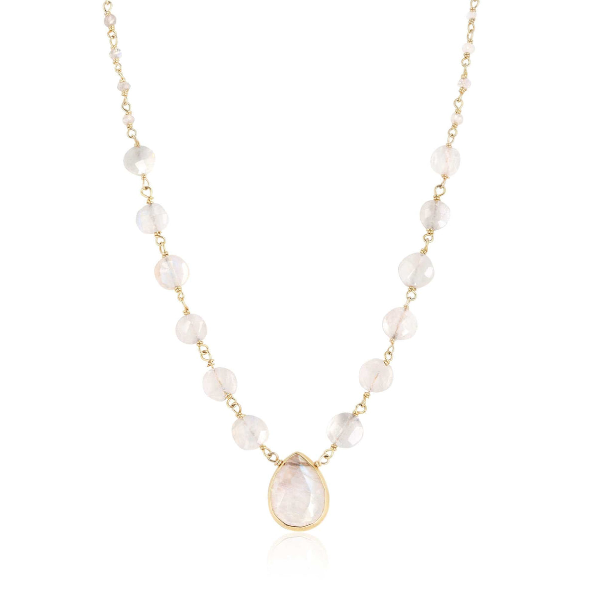 ela rae ara pendant necklace rainbow moonstone 14k yellow gold plate