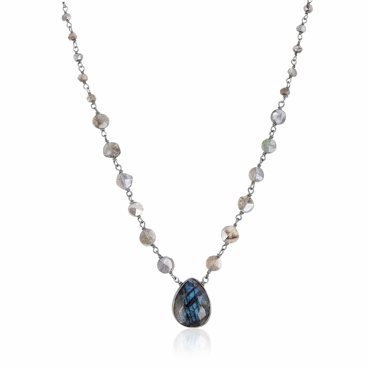 ela rae ara pendant necklace labradorite black rhodium plate