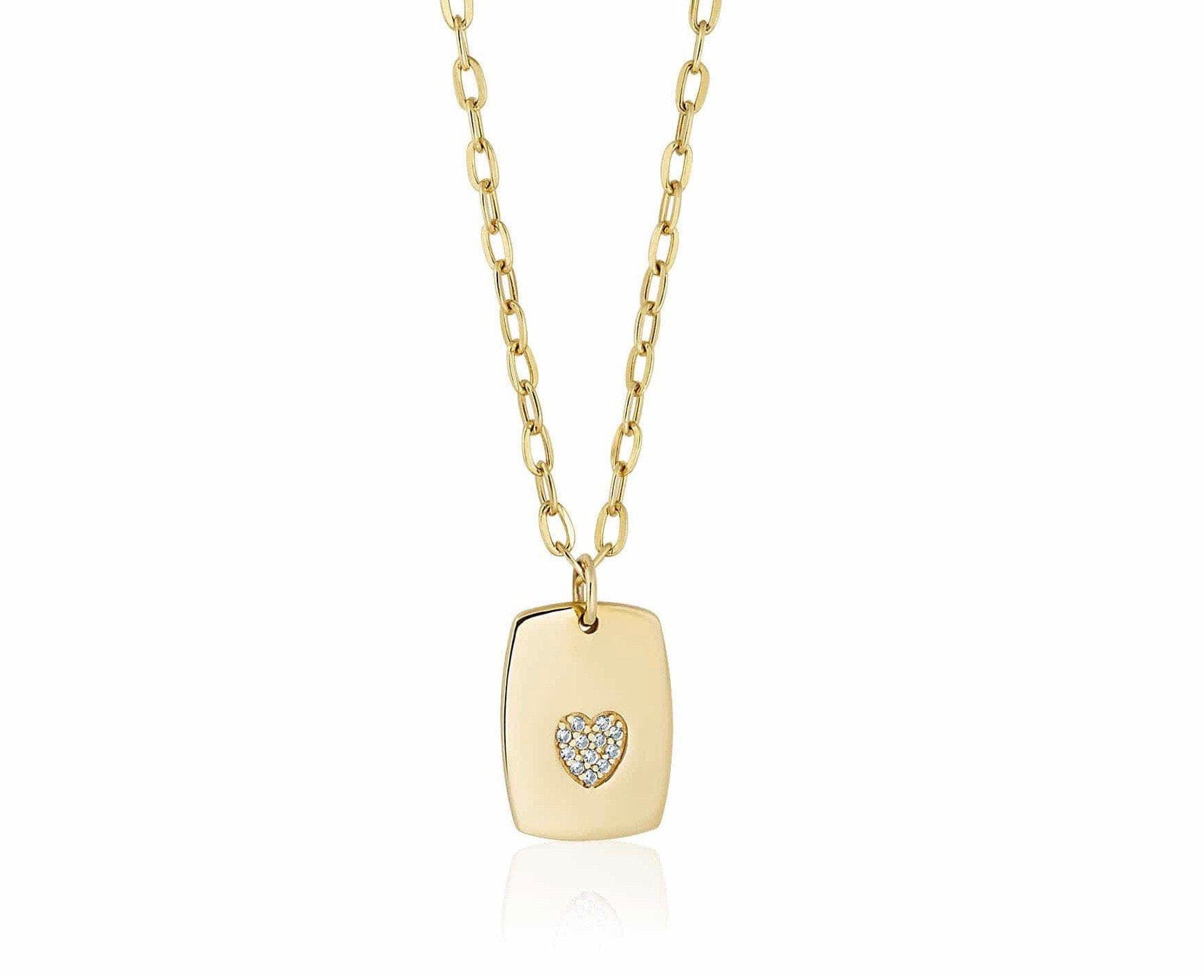 ela rae heart dog tag necklace 14k yellow white zircon