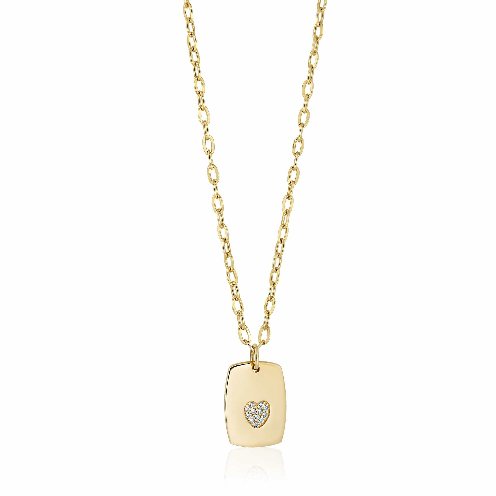 ela rae heart dog tag necklace 14k yellow white zircon