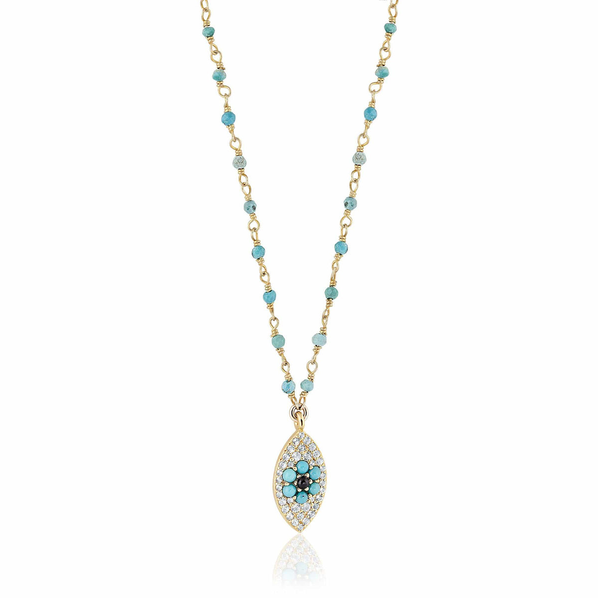 ela rae evil eye necklace turquoise white zircon 14k yellow gold plate