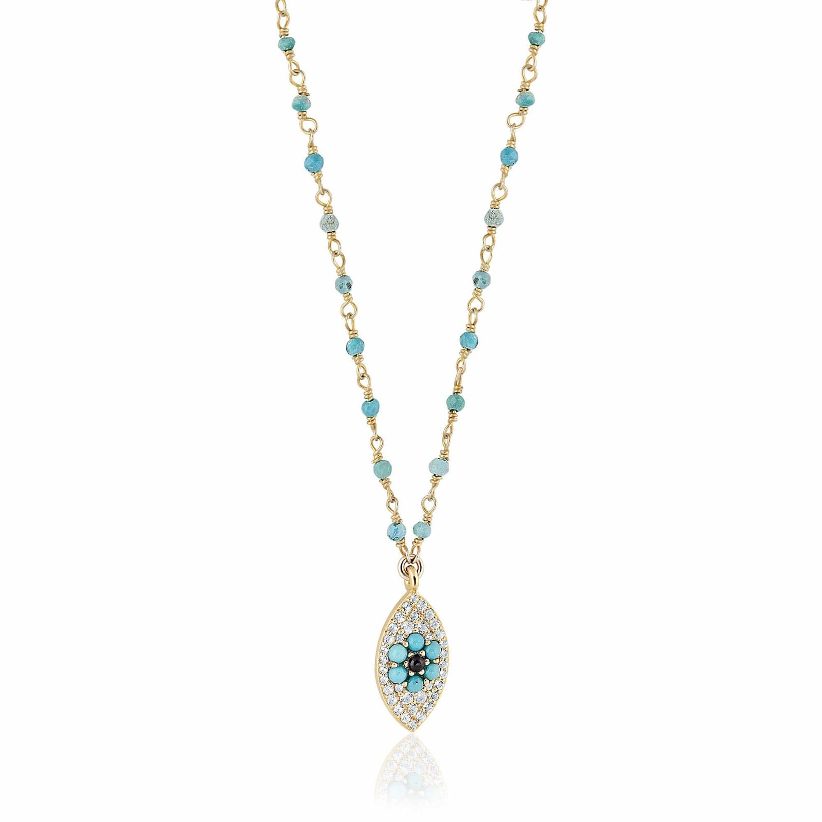 ela rae evil eye necklace turquoise white zircon 14k yellow gold plate