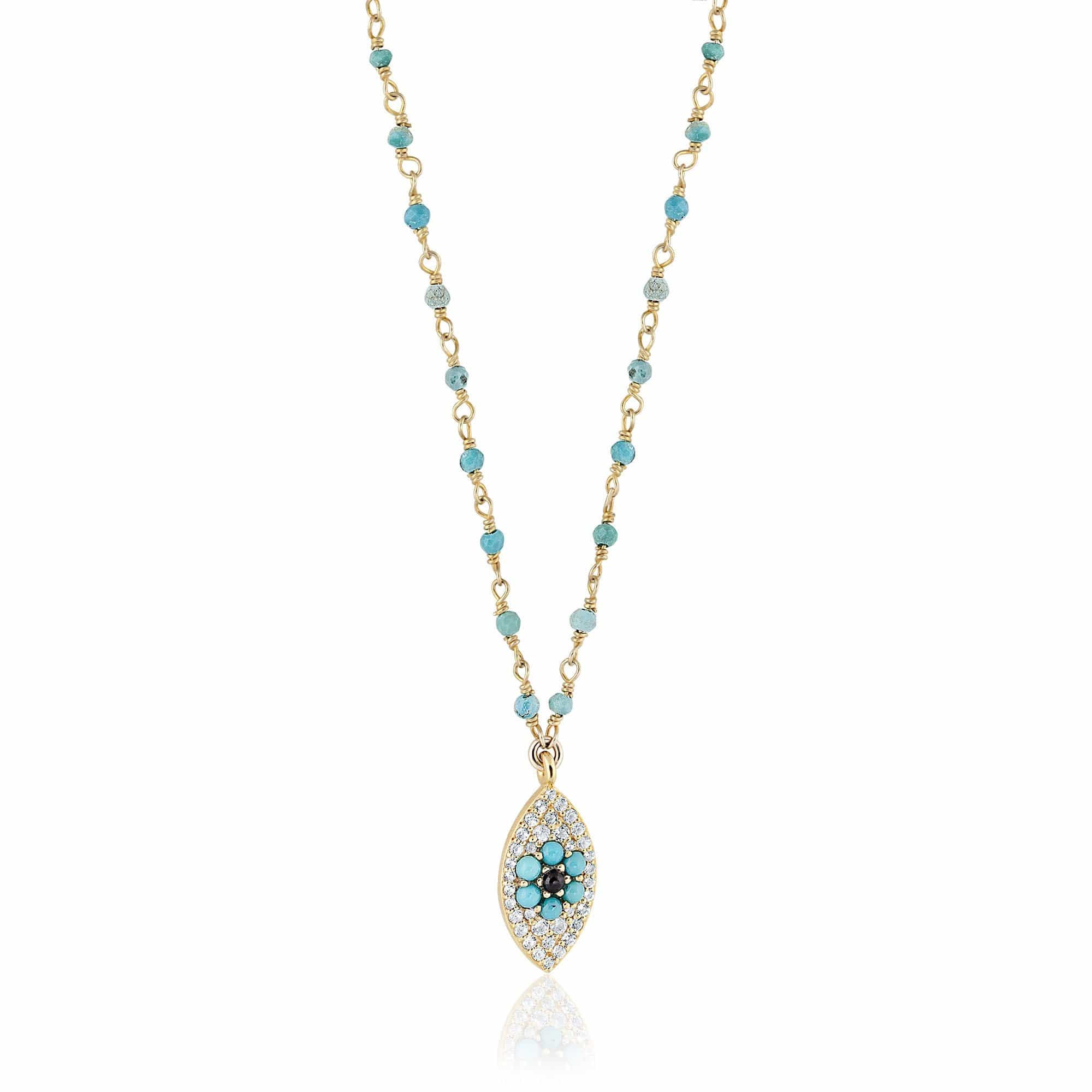 ela rae evil eye necklace turquoise white zircon 14k yellow gold plate