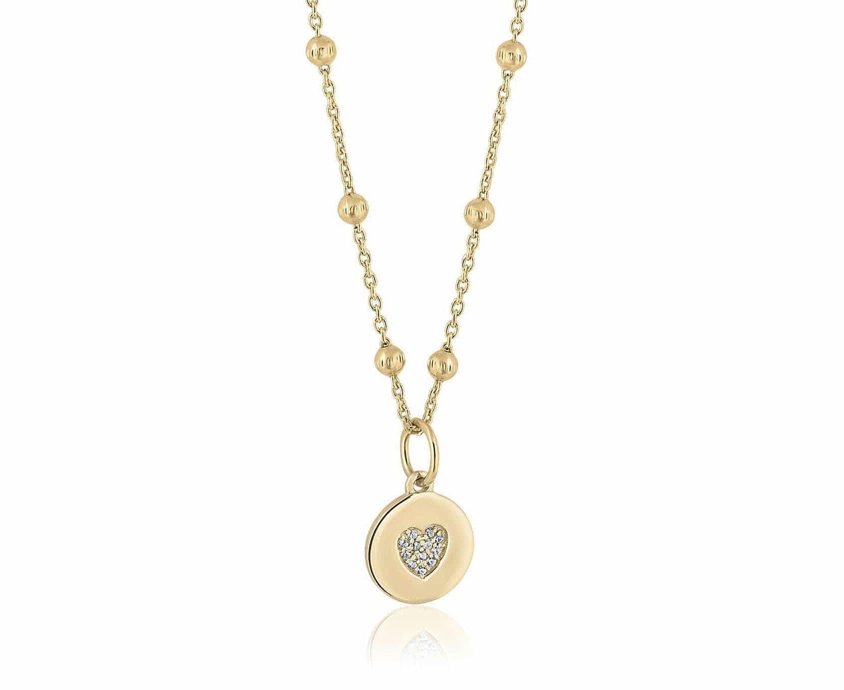 ela rae heart disc necklace white zircon 14k yellow gold plate