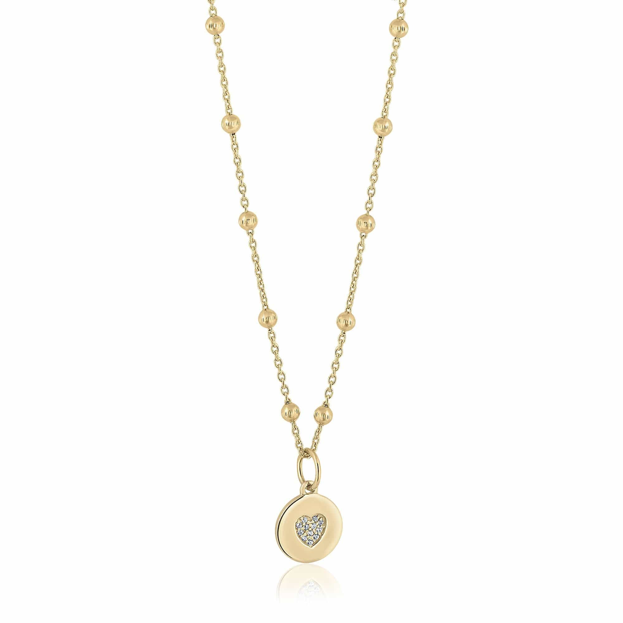 ela rae heart disc necklace white zircon 14k yellow gold plate