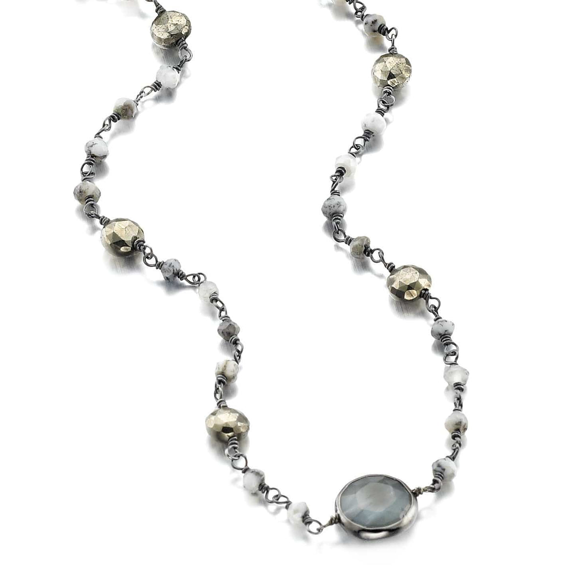 ela rae libi II satellite necklace dendrite opal pyrite catseye sterling silver