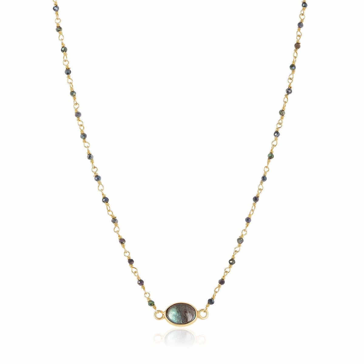 ela rae libi choker necklace mystic black spinel labradorite 14k yellow gold plate