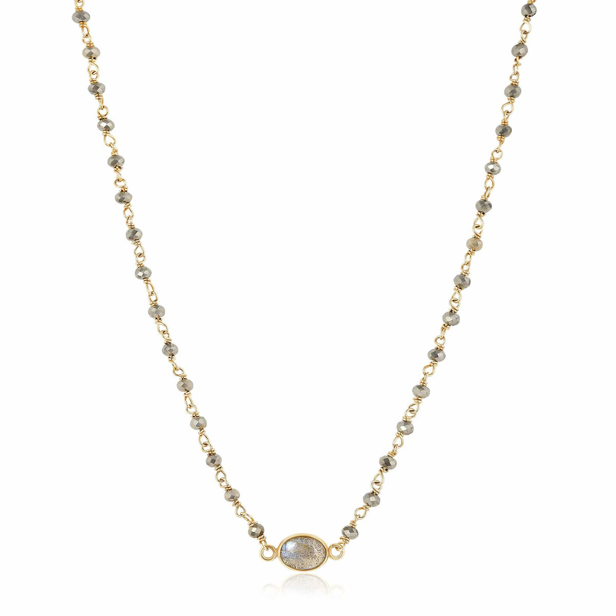 ela rae libi choker necklace pyrite iolite 14k yellow gold plate