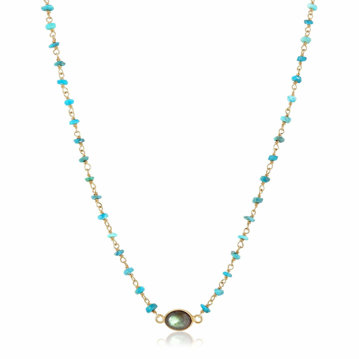 ela rae libi choker necklace turquoise labradorite 14k yellow gold plate