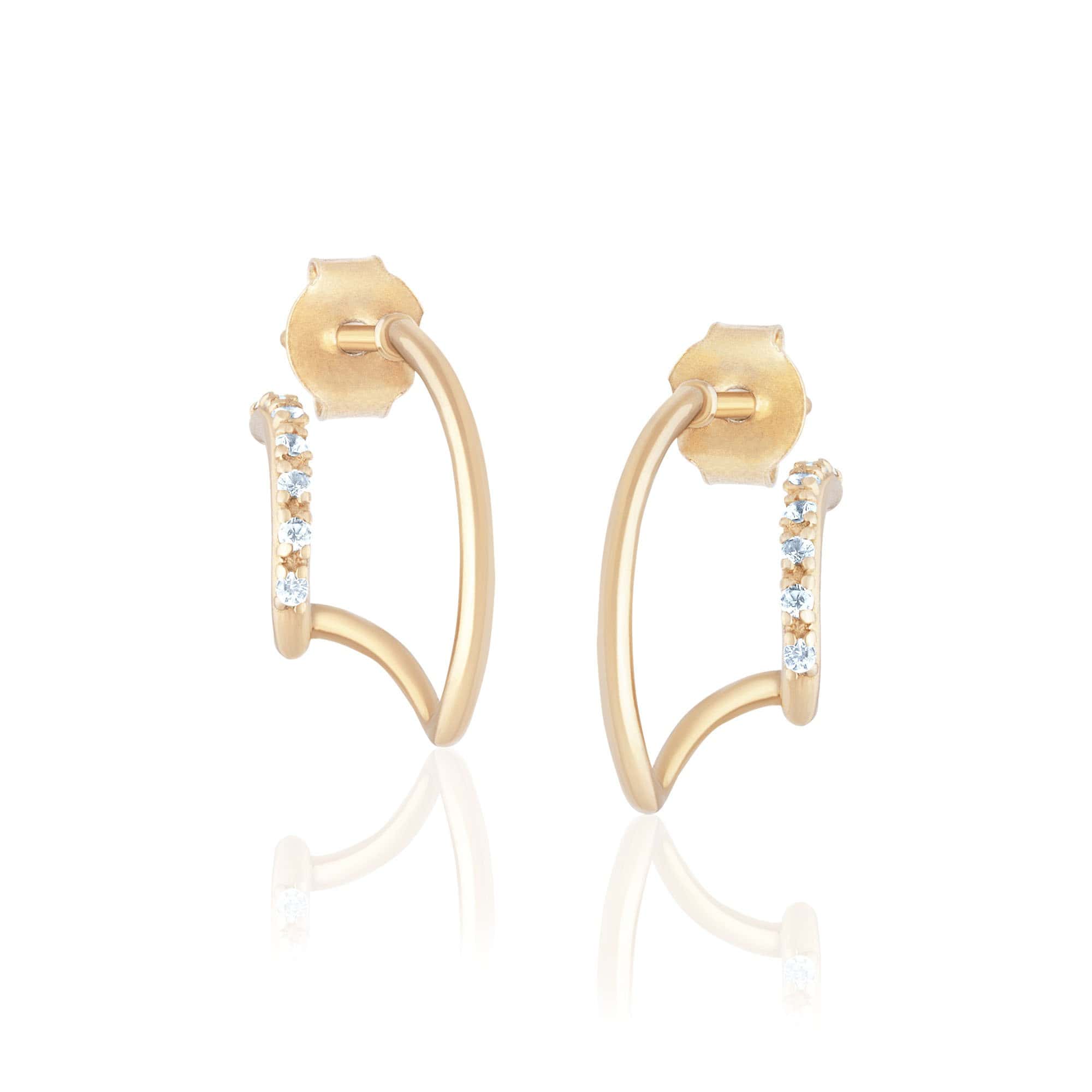 ela rae double pave huggies white zircon 14k yellow gold plate