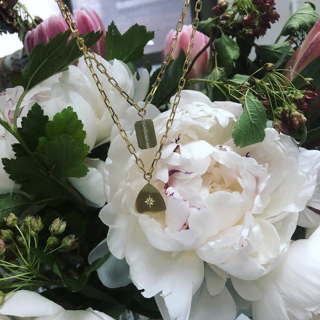 ela rae lara 2 layer shield white zircon 14k yellow gold plate