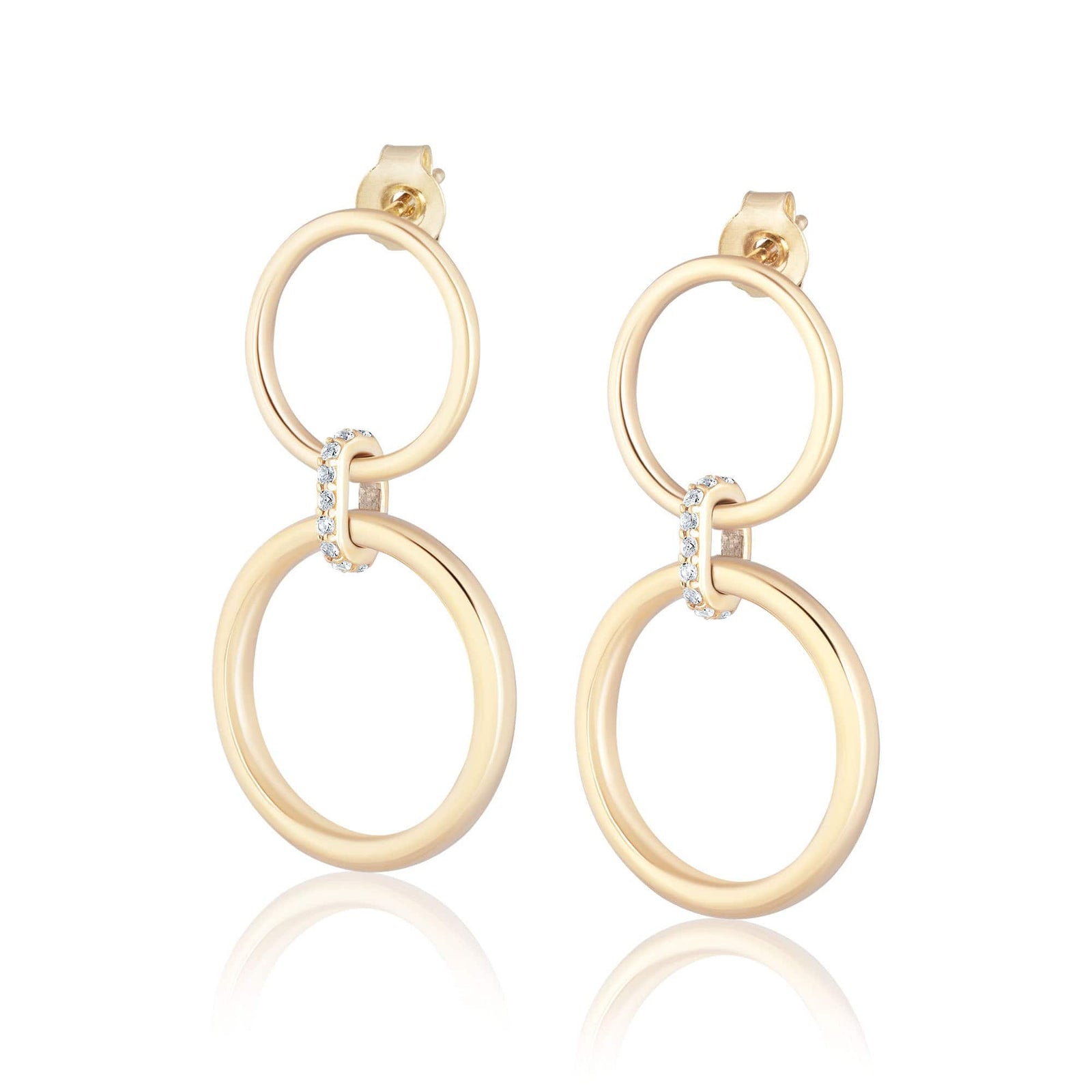 ela rae double ring hoops white zircon 14k yellow gold plate