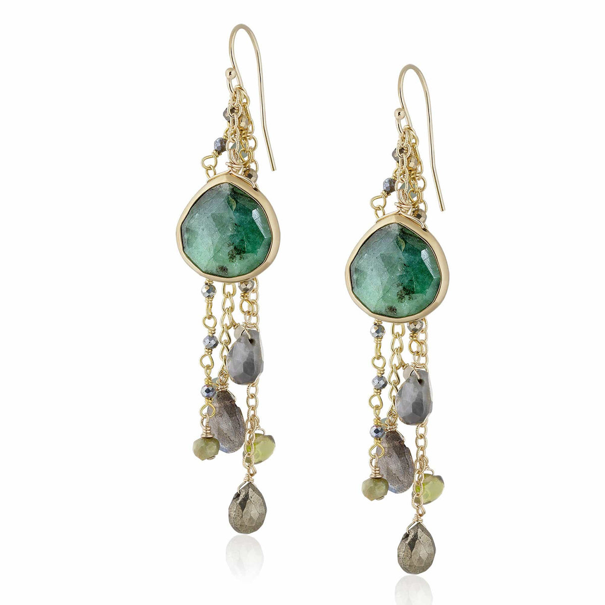ela rae fish hook multi cluster earrings emerald multi color green 14k yellow gold plate