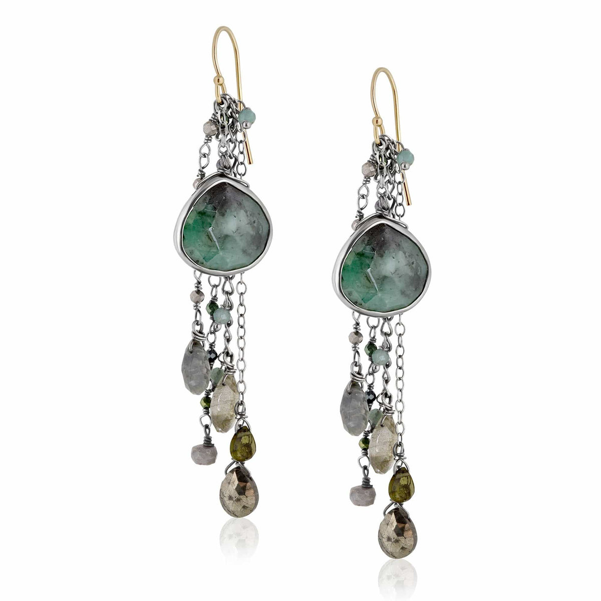 ela rae fish hook multi cluster earrings emerald multi color green sterling silver