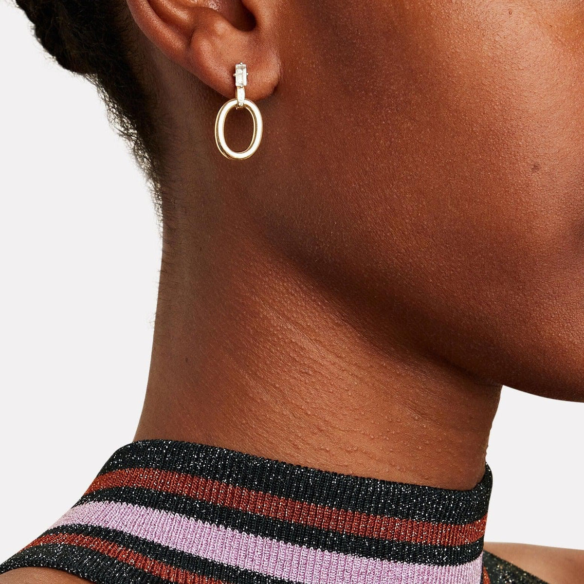 oval drop baguette post earrings