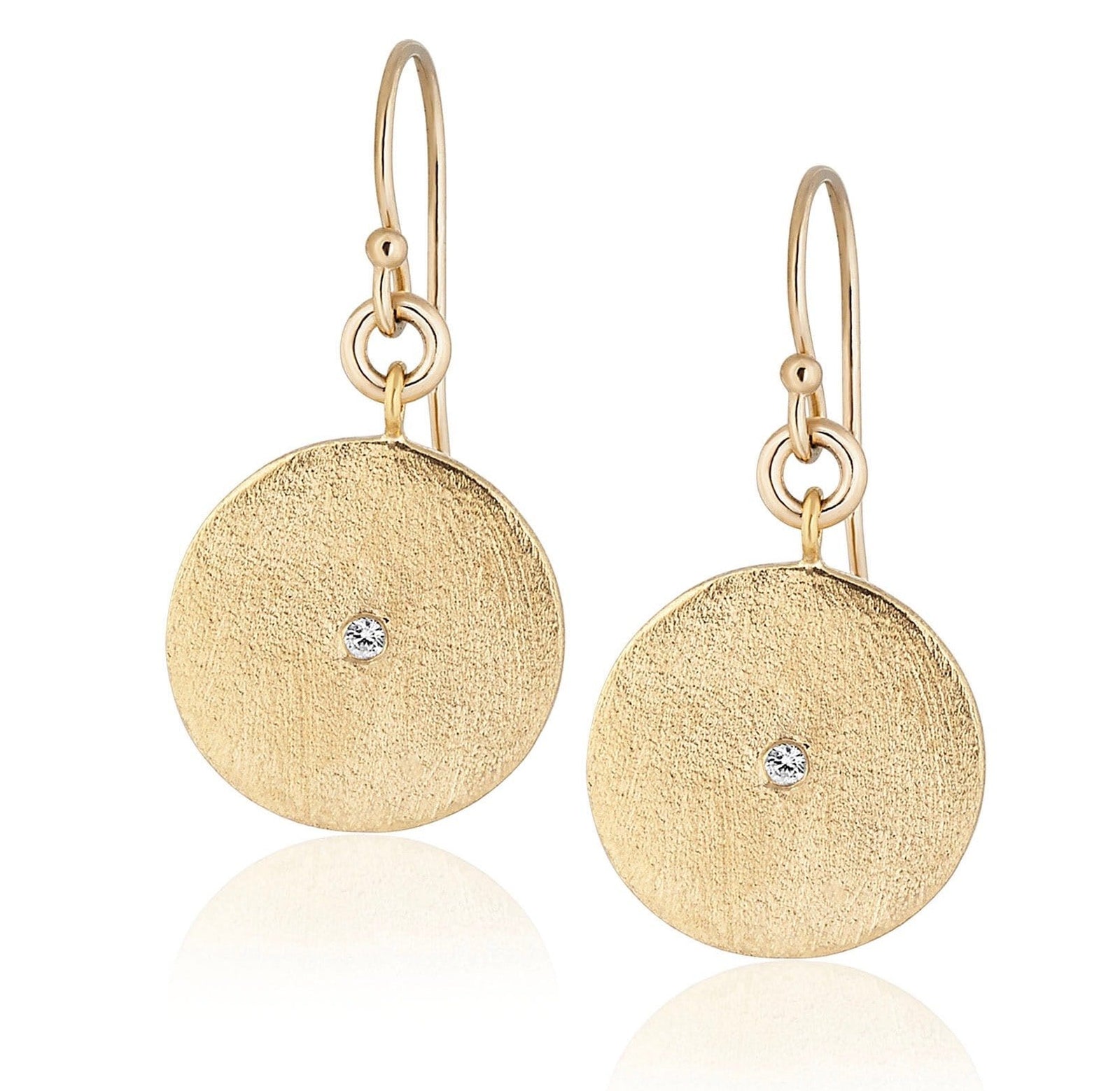 ela rae matte disc fish hooks white zircon 14k yellow gold plate