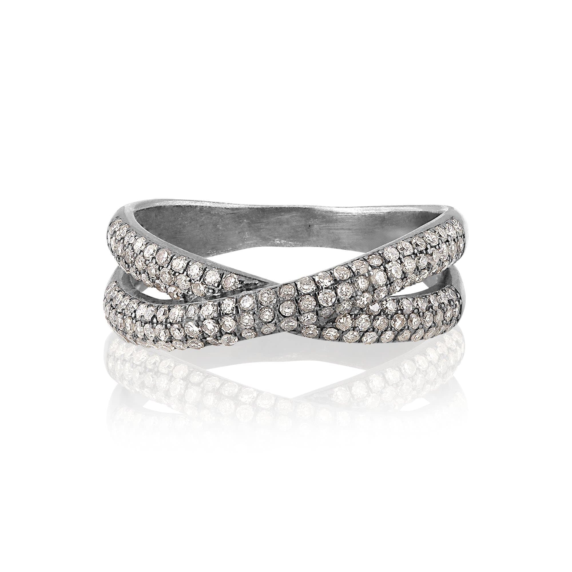 ela rae lara luxe pave criss cross diamond ring sterling silver