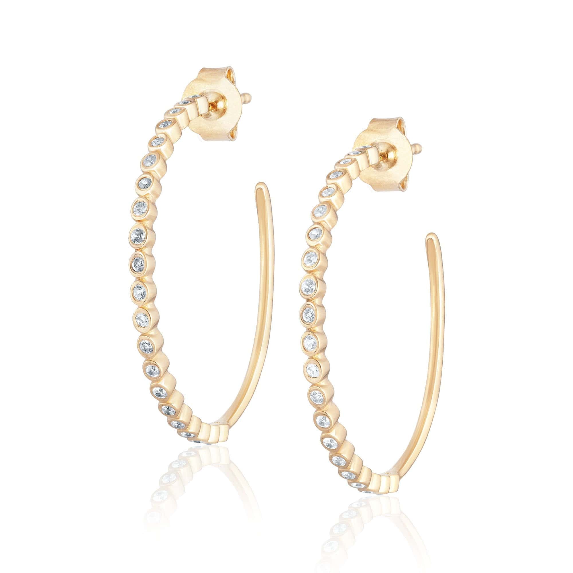 ela rae bezel hoops white zircon 14k yellow gold plate