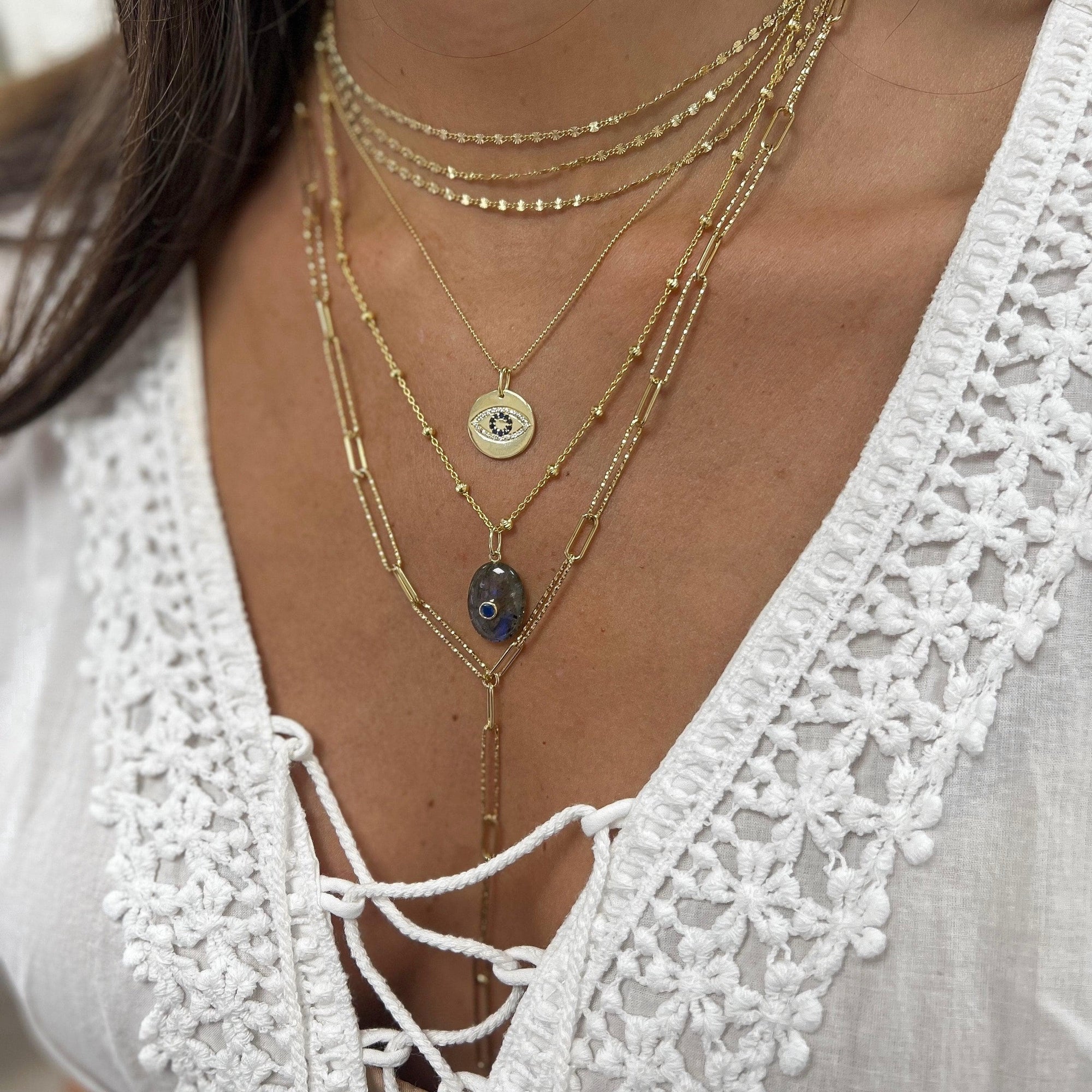 oval stone pendant | satellite ball chain