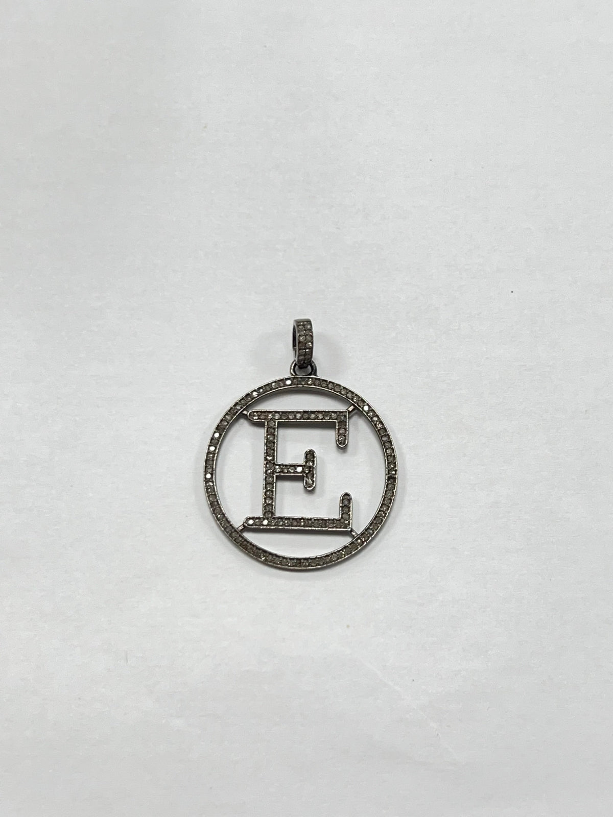 letter &quot;E&quot; disc diamond initial charm