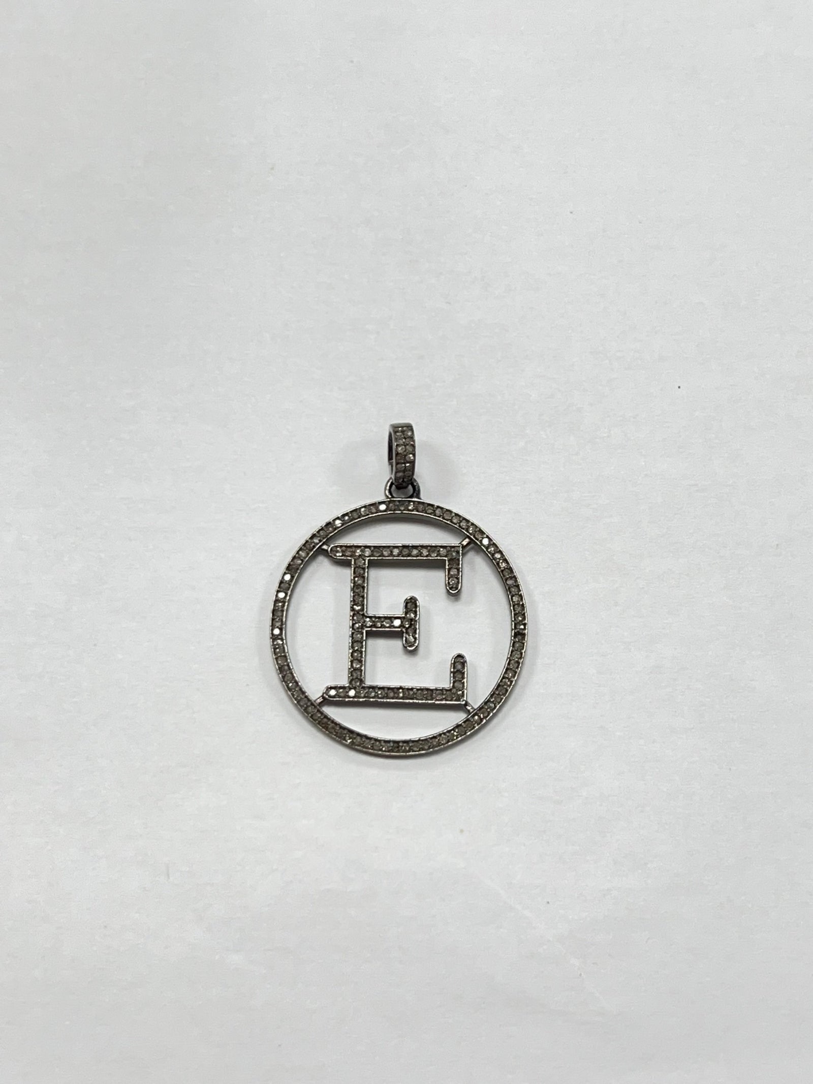 letter "E" disc diamond initial charm
