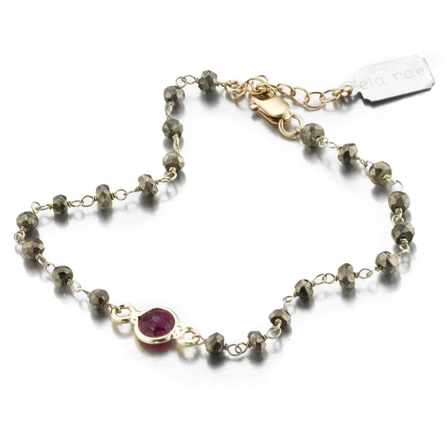 ela rae dayna bracelet semi precious stone pyrite ruby 14k yellow gold plate