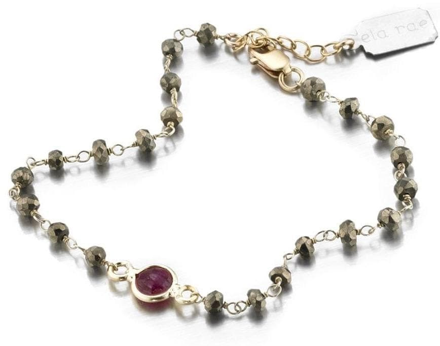 ela rae dayna bracelet semi precious stone pyrite ruby 14k yellow gold plate