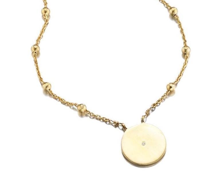 ela rae lara ball chain disc charm necklace 14k yellow gold plate