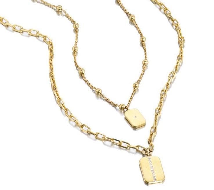ela rae  lara 2 layer rectangle white zircon 14k yellow gold plate