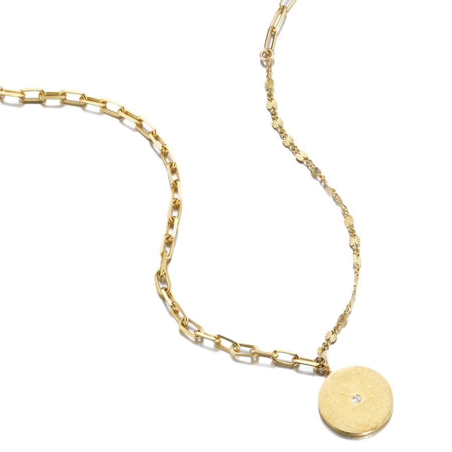 ela rae lara mismatch disc charm necklace 14k yellow gold plate matte