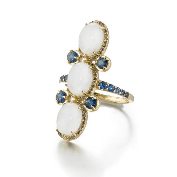 ela rae harlah ring diamond rainbow moonstone sapphire 14k yellow gold