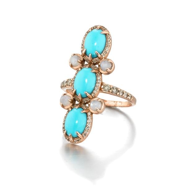 ela rae harlah ring turquoise moonstone diamond 14k rose gold