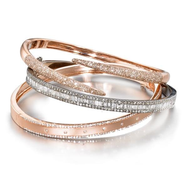 ela rae lara luxe diamond baguette bangles 14k gold sterling silver stacks