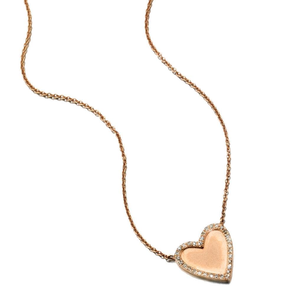 ela rae harley matte necklace diamond pave heart  14k rose gold