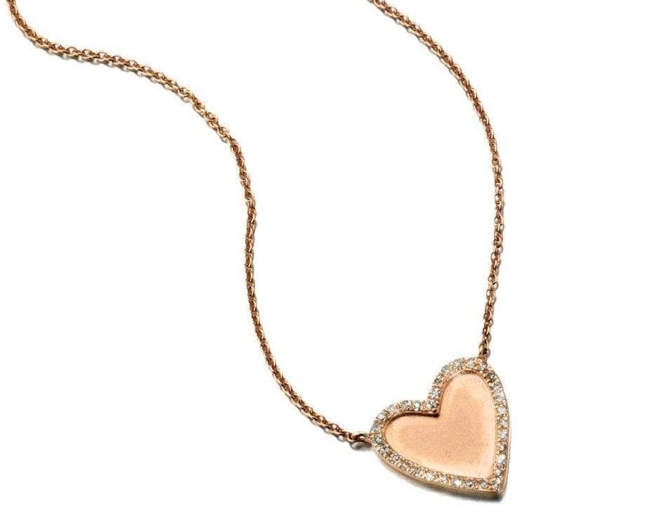 ela rae harley matte necklace diamond pave heart  14k rose gold