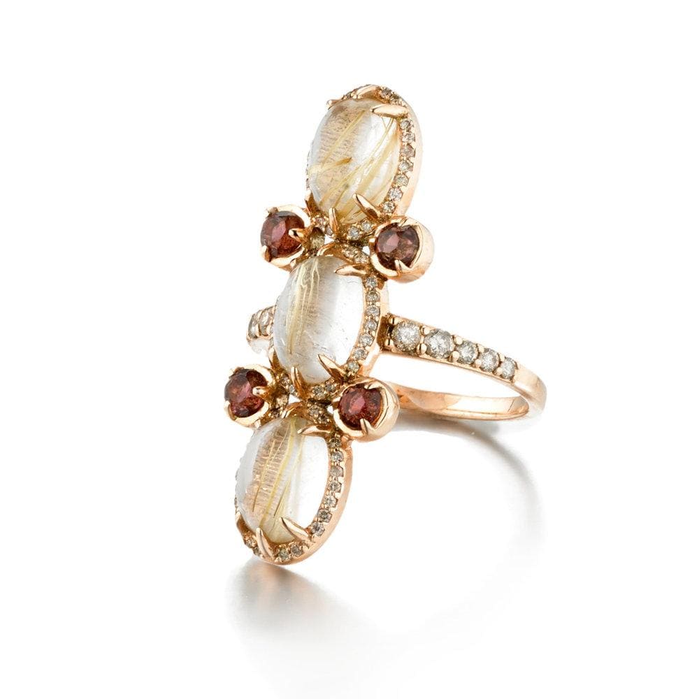 ela rae harlah ring rutilated quartz garnet diamond 14k yellow gold