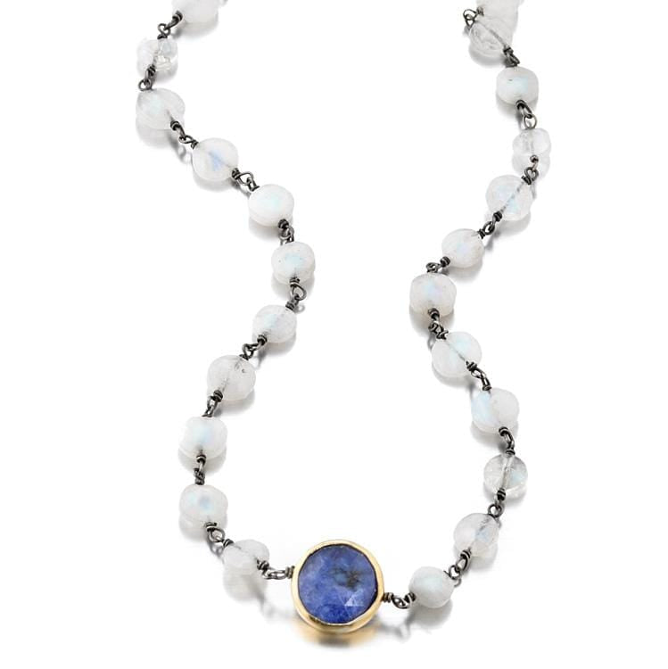 ela rae libi coin necklace rainbow moonstone sapphire sterling silver 