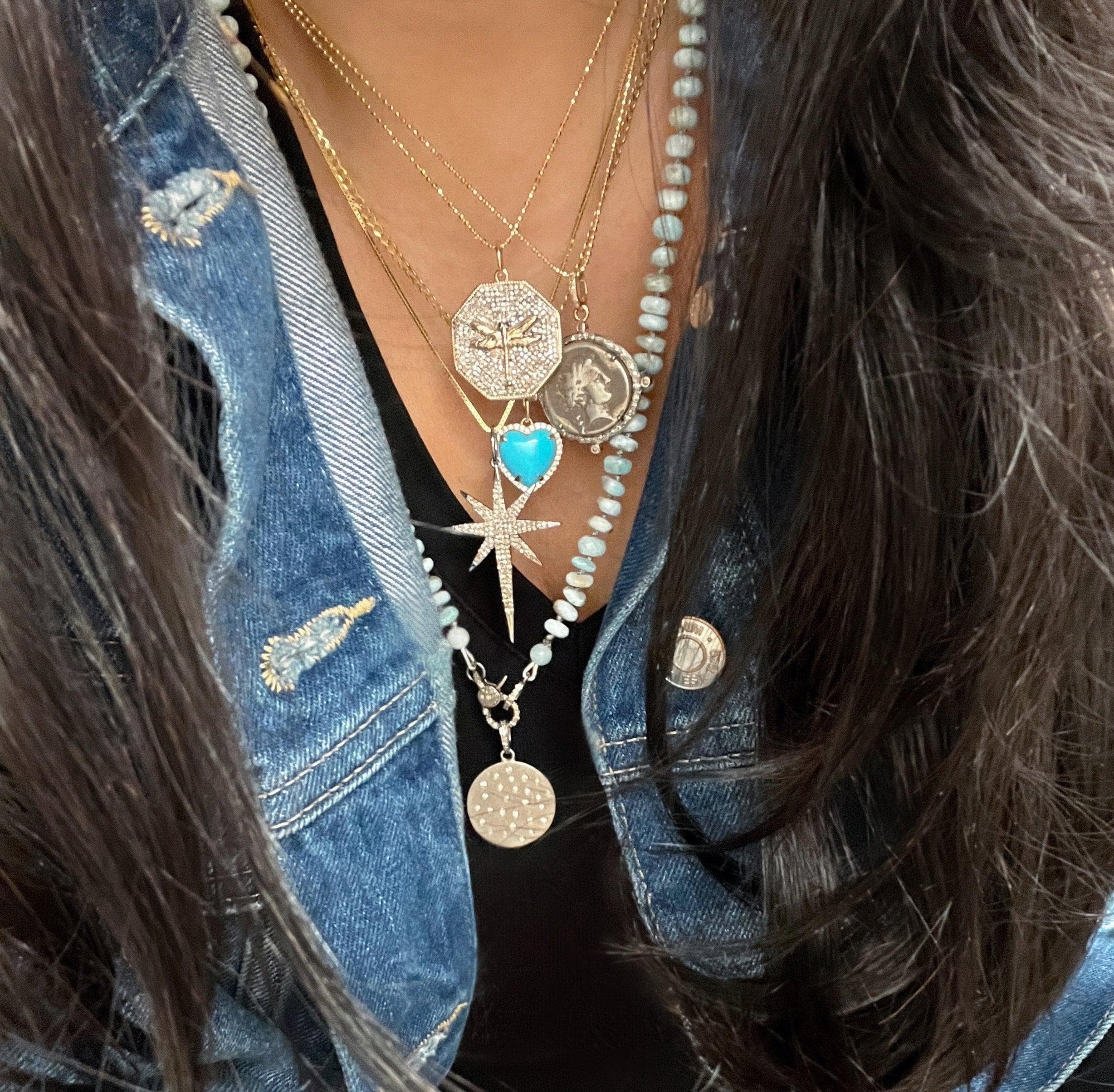 diamond pave turquoise heart necklace