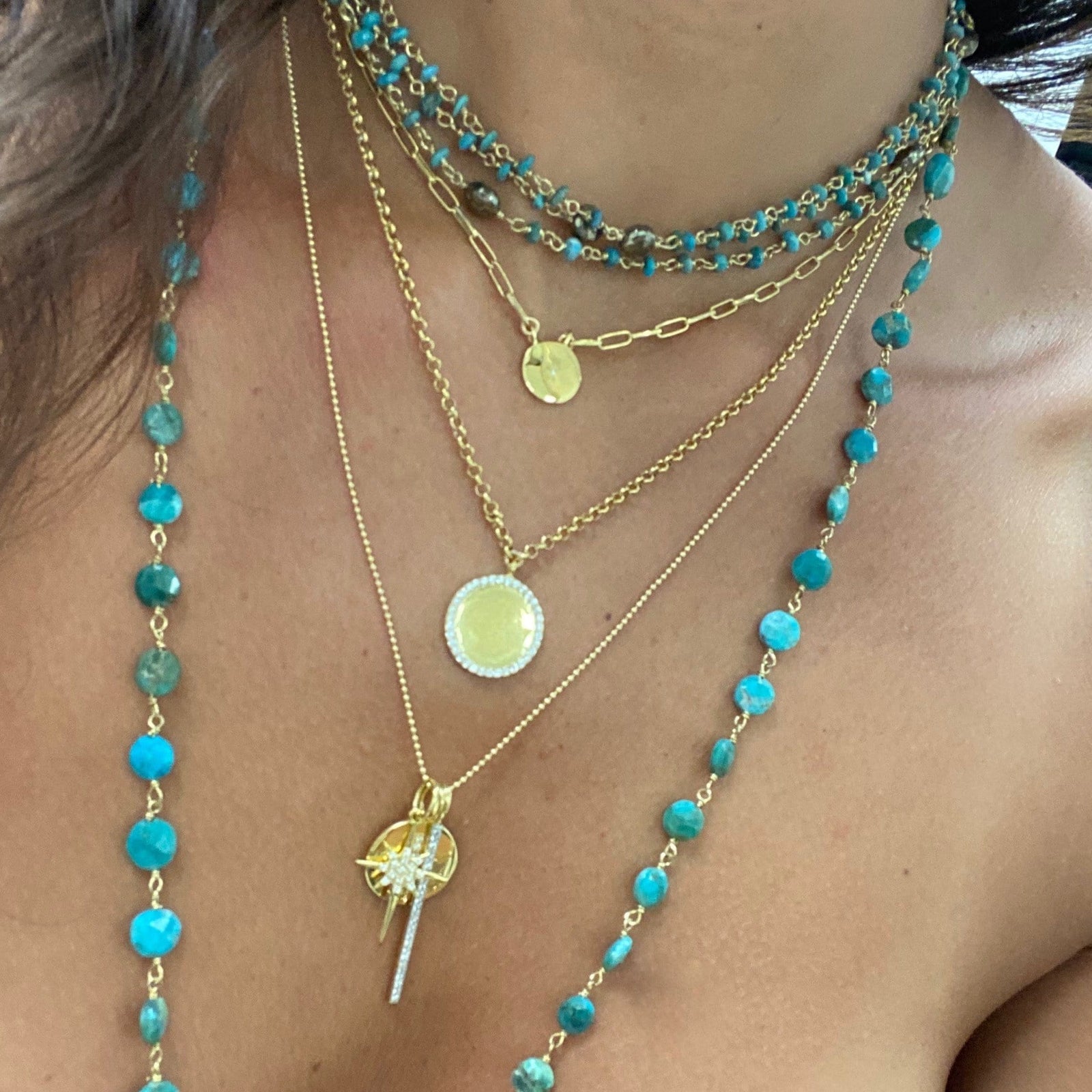 ela rae diana coin necklace emerald 14k yellow gold plate