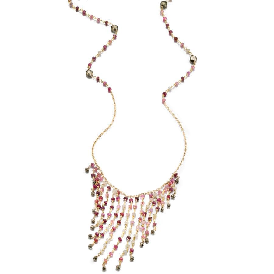 ela rae freda fringe necklace ruby 14k yellow gold plate