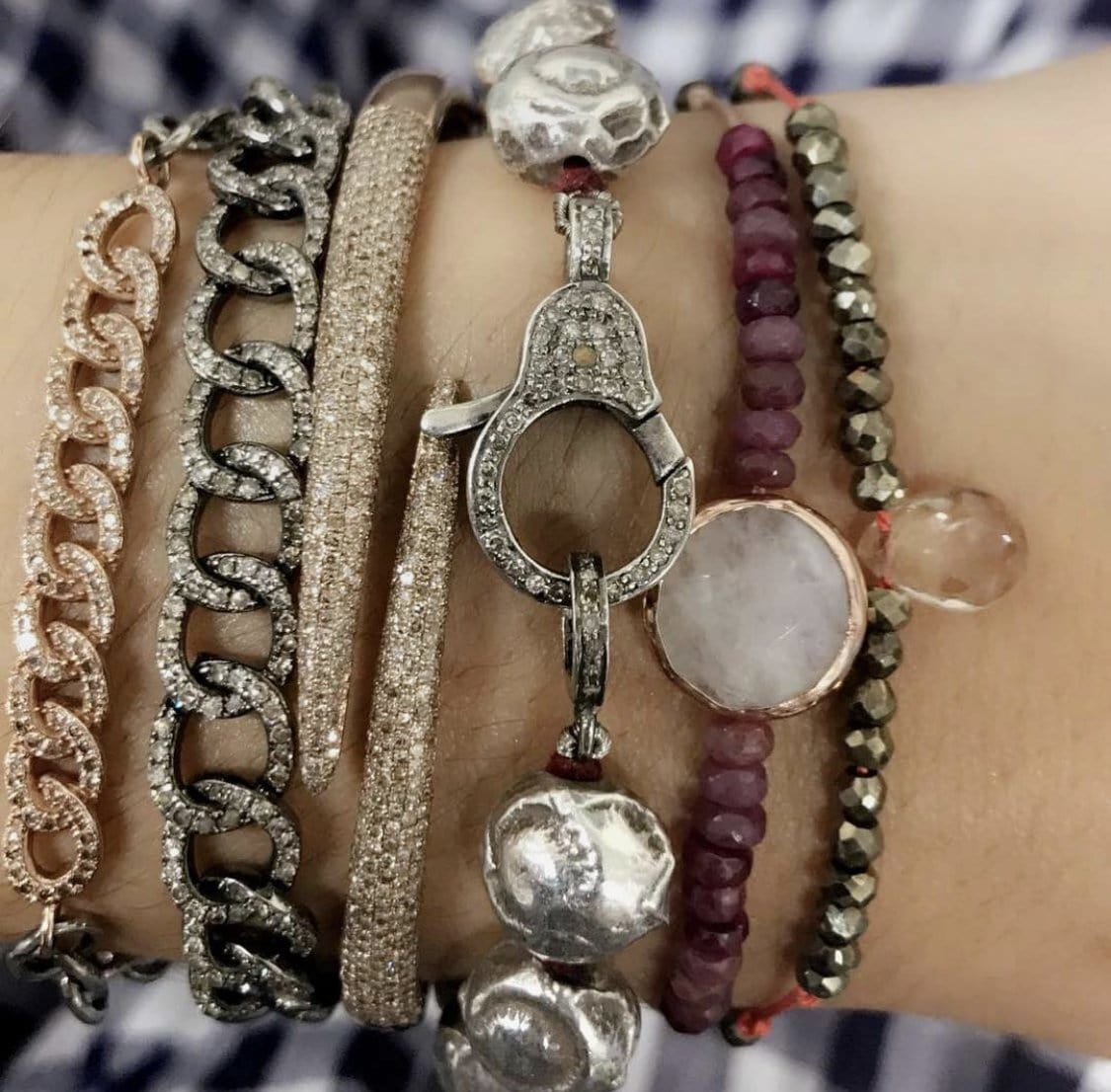 ela rae fallyn balls bracelet diamond clasp sterling silver red silk stack